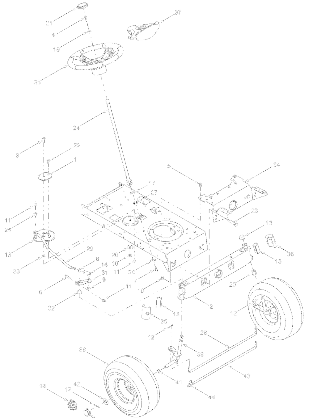 Axle Front, Steering Diagram and Parts List for 13AD695G700 2004 Yard Machines Lawn Tractor